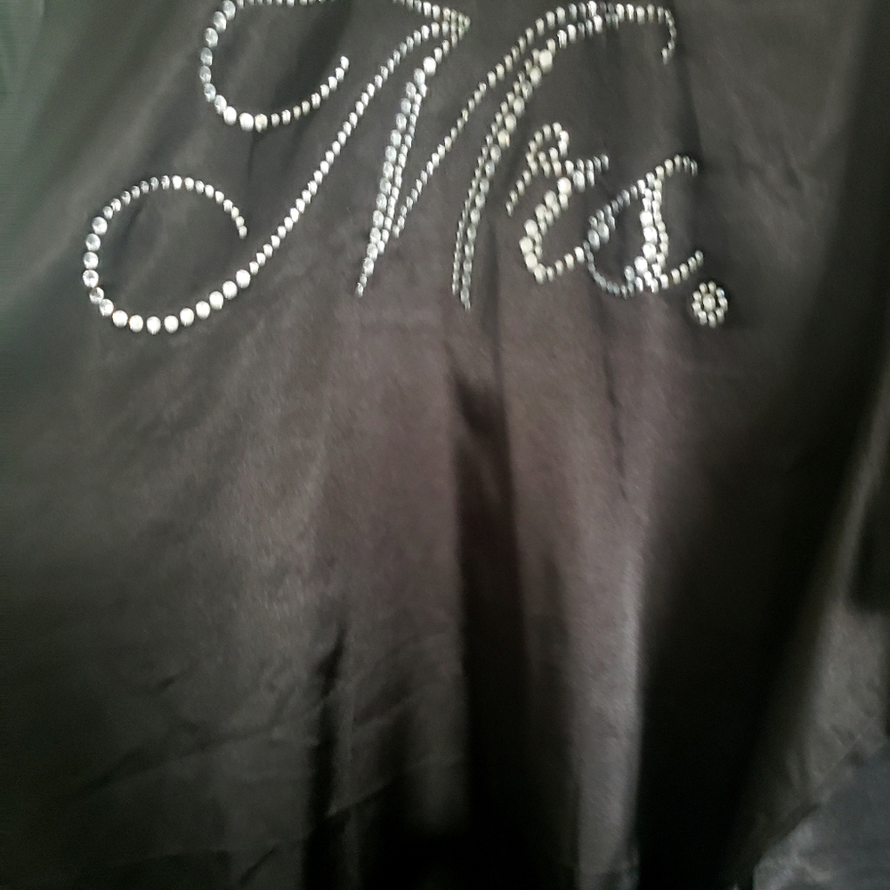Mrs. Rhinestone Black Satin Robe - Picture 2 of 7